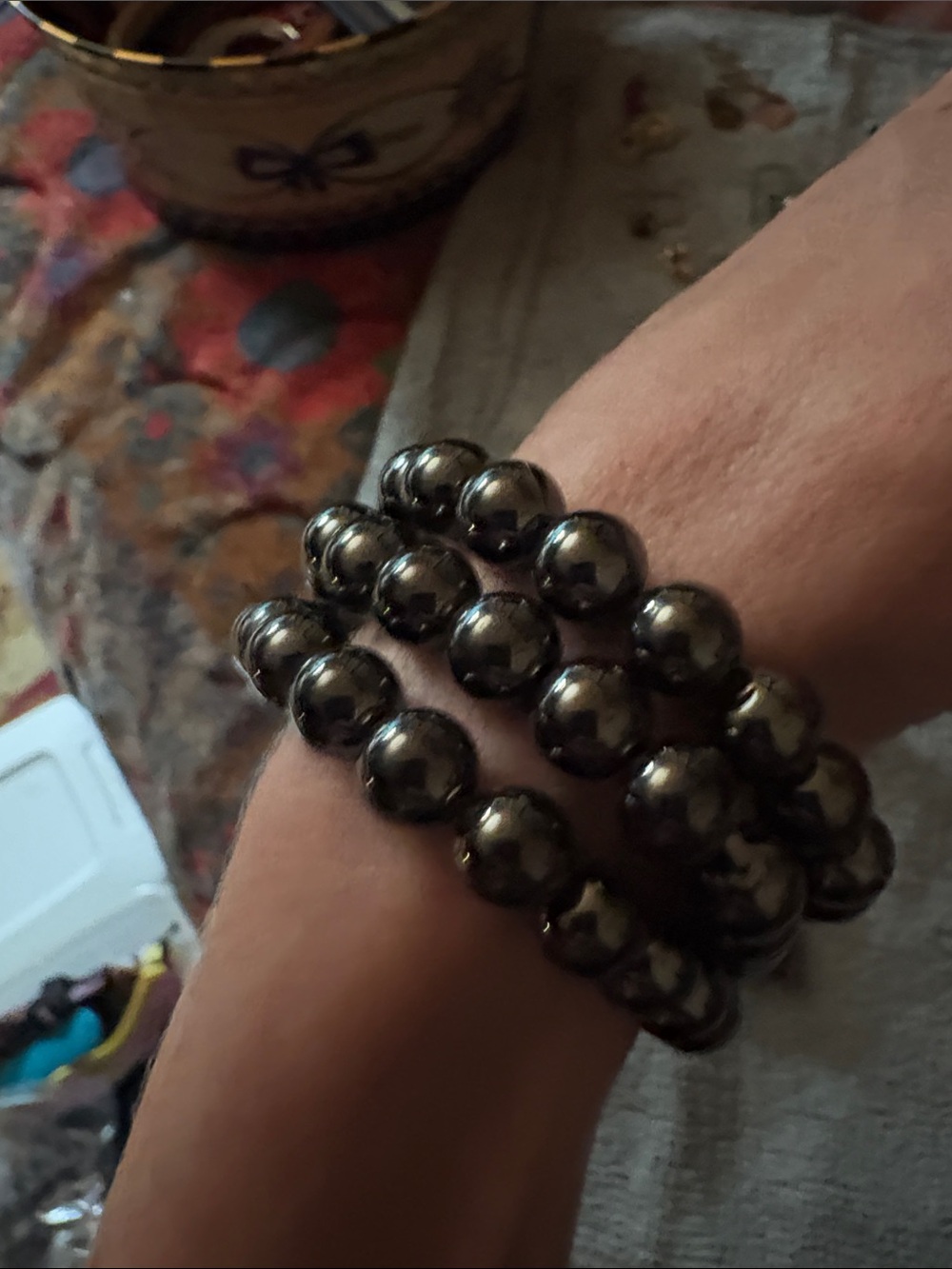 Classic Hematite Bead Stretch Bracelet - Gunmetal